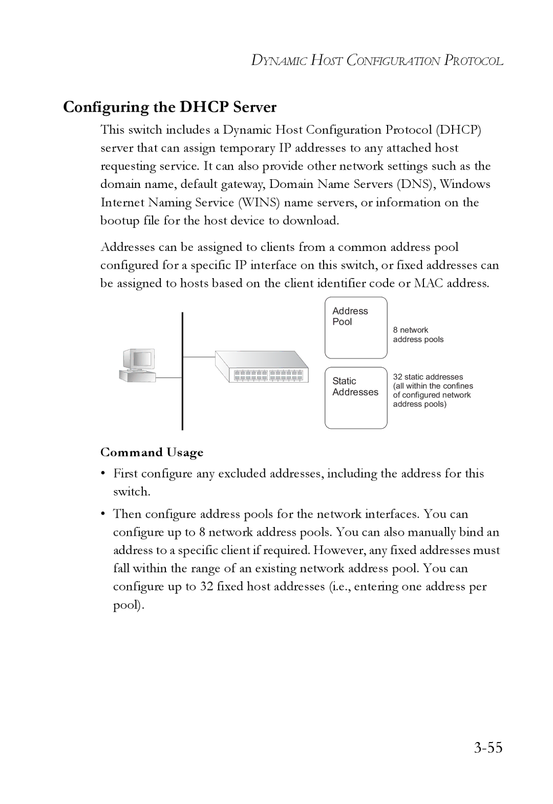 SMC Networks SMC6724L3 manual Configuring the Dhcp Server, Address Pool Static Addresses 