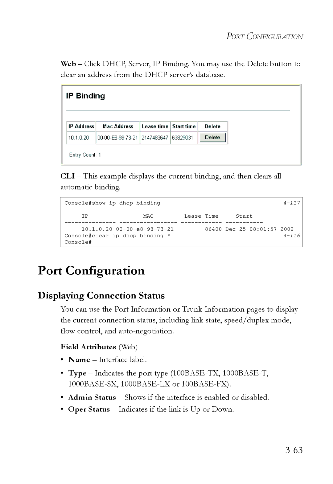 SMC Networks SMC6724L3 manual Port Configuration, Displaying Connection Status, Field Attributes Web 