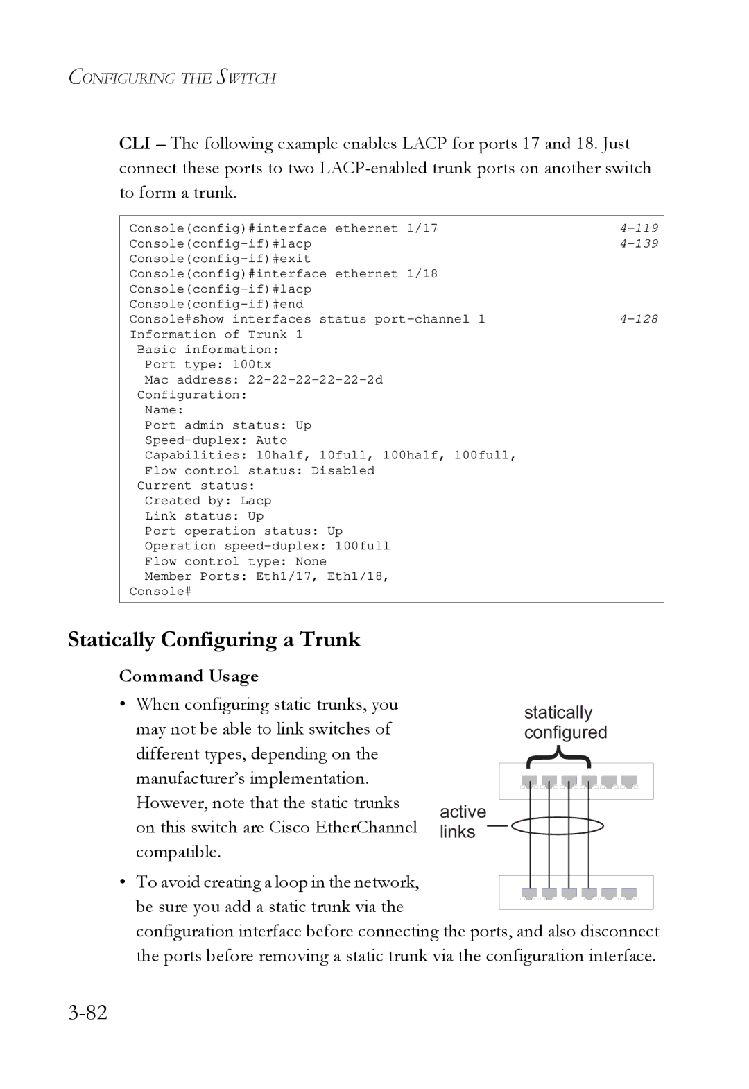 SMC Networks SMC6724L3 manual Statically Configuring a Trunk, 139 