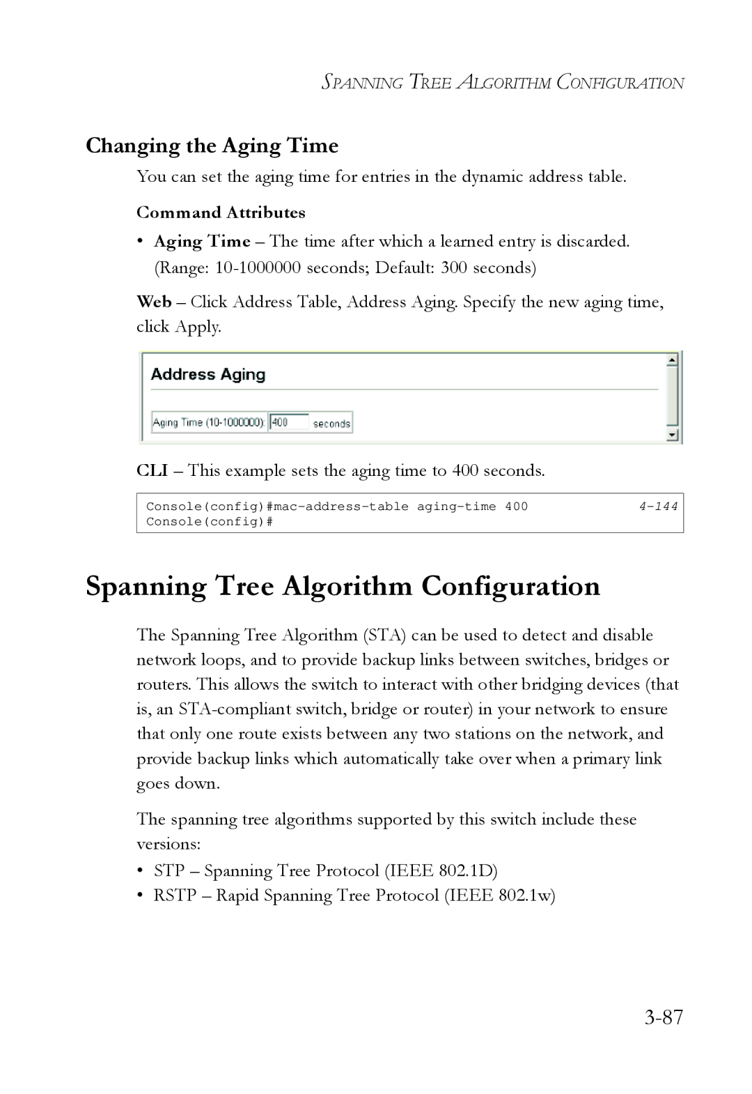 SMC Networks SMC6724L3 manual Spanning Tree Algorithm Configuration, Changing the Aging Time 