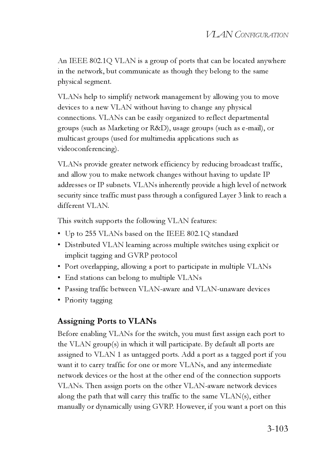 SMC Networks SMC6724L3 manual 103, Assigning Ports to VLANs 