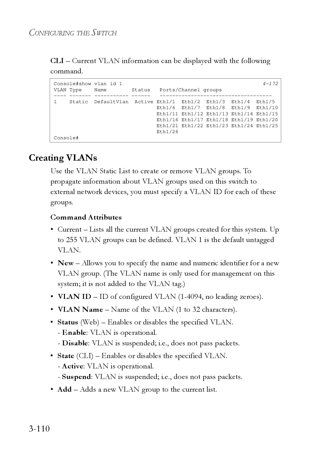 SMC Networks SMC6724L3 manual Creating VLANs, 110 