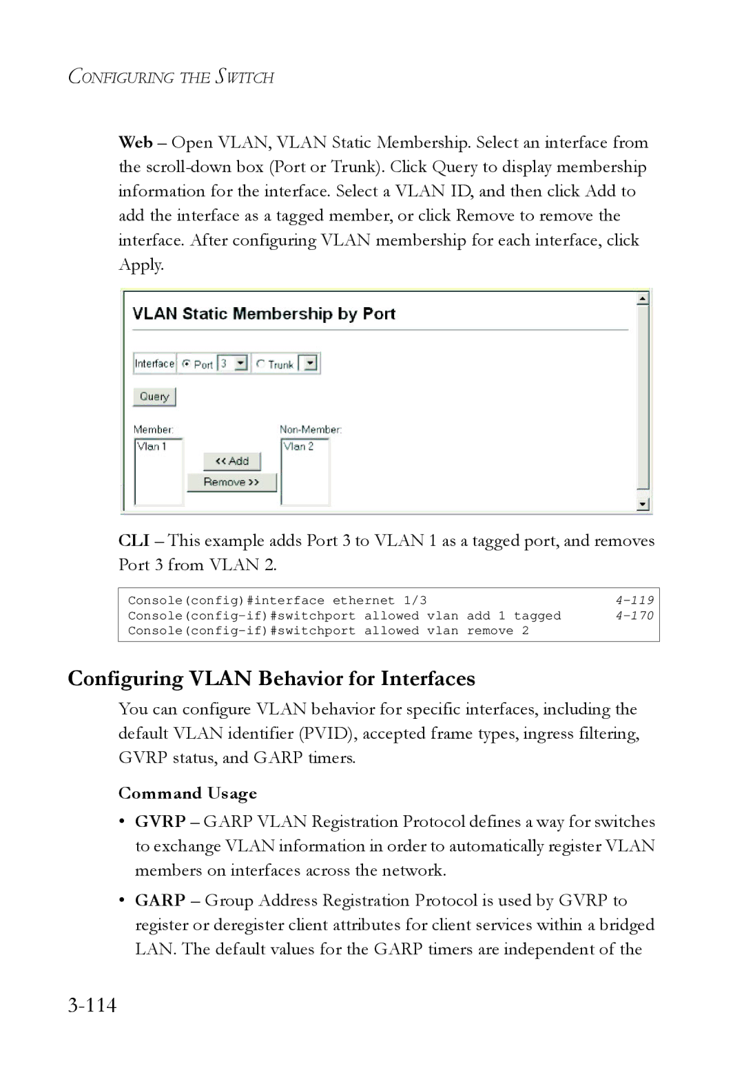 SMC Networks SMC6724L3 manual Configuring Vlan Behavior for Interfaces, 114 