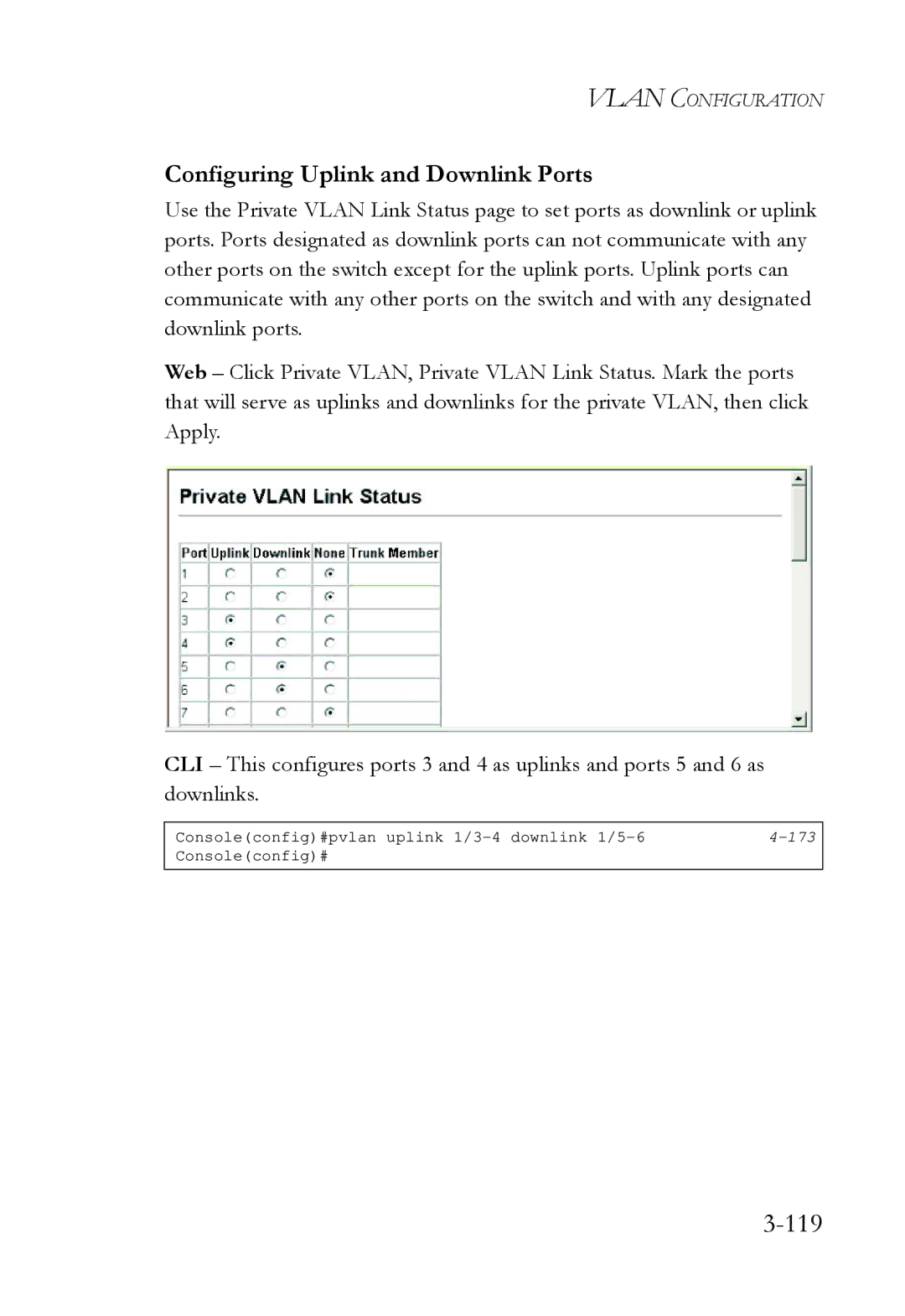 SMC Networks SMC6724L3 manual 119, Configuring Uplink and Downlink Ports 