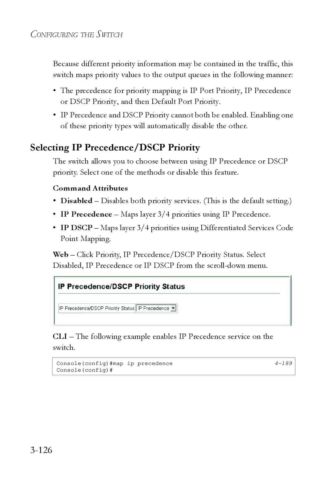 SMC Networks SMC6724L3 manual Selecting IP Precedence/DSCP Priority, 126 