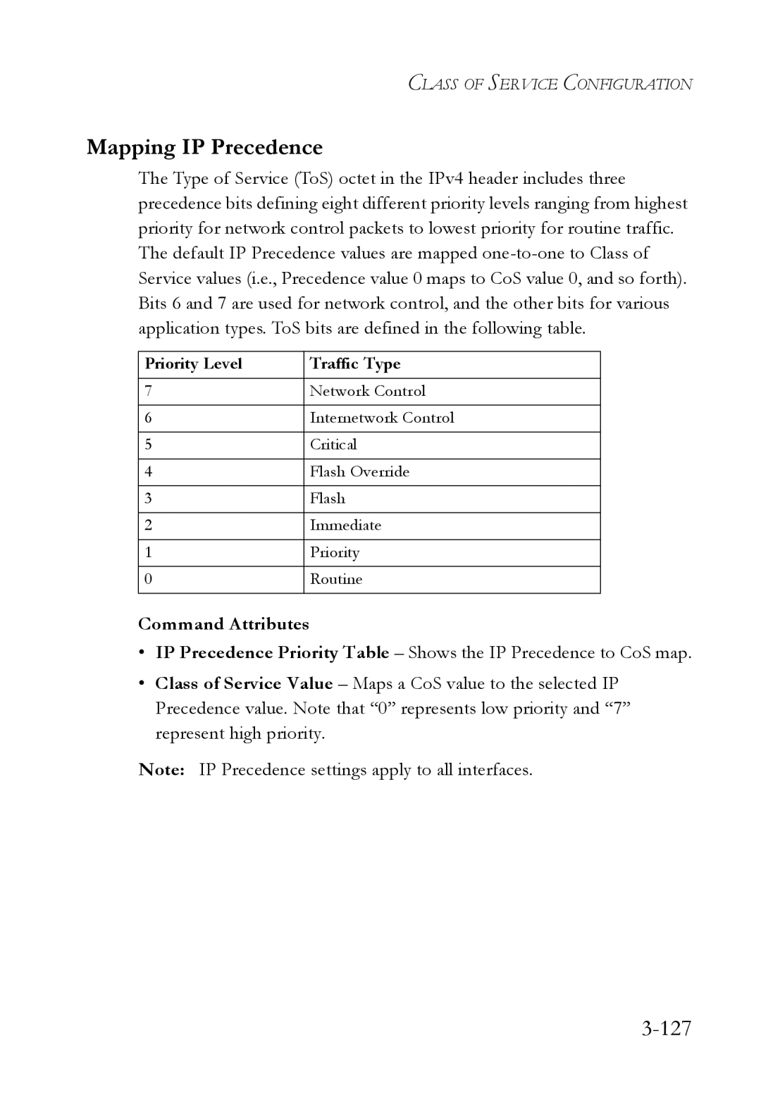 SMC Networks SMC6724L3 manual Mapping IP Precedence, 127 