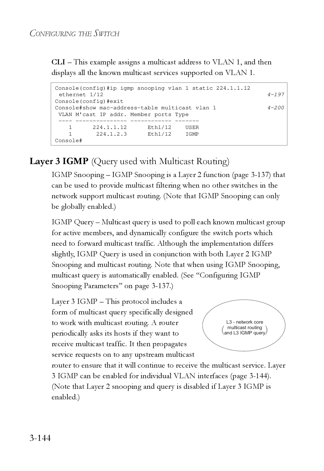 SMC Networks SMC6724L3 manual Layer 3 Igmp Query used with Multicast Routing, 144 