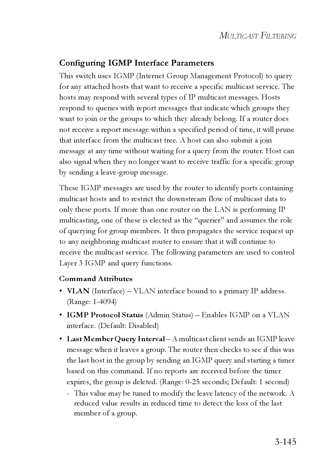 SMC Networks SMC6724L3 manual 145, Configuring Igmp Interface Parameters 