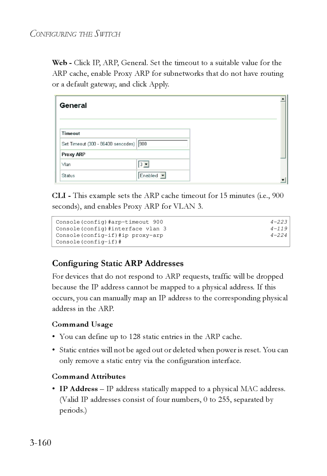 SMC Networks SMC6724L3 manual 160, Configuring Static ARP Addresses 