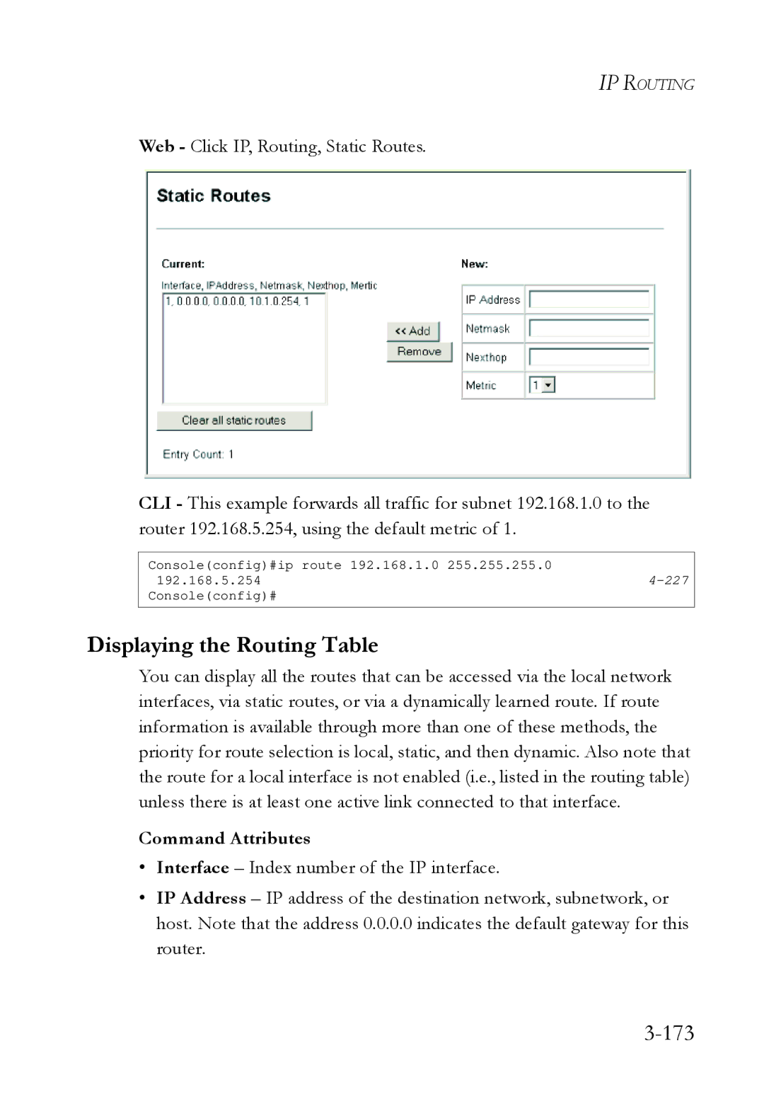 SMC Networks SMC6724L3 manual Displaying the Routing Table, 173 