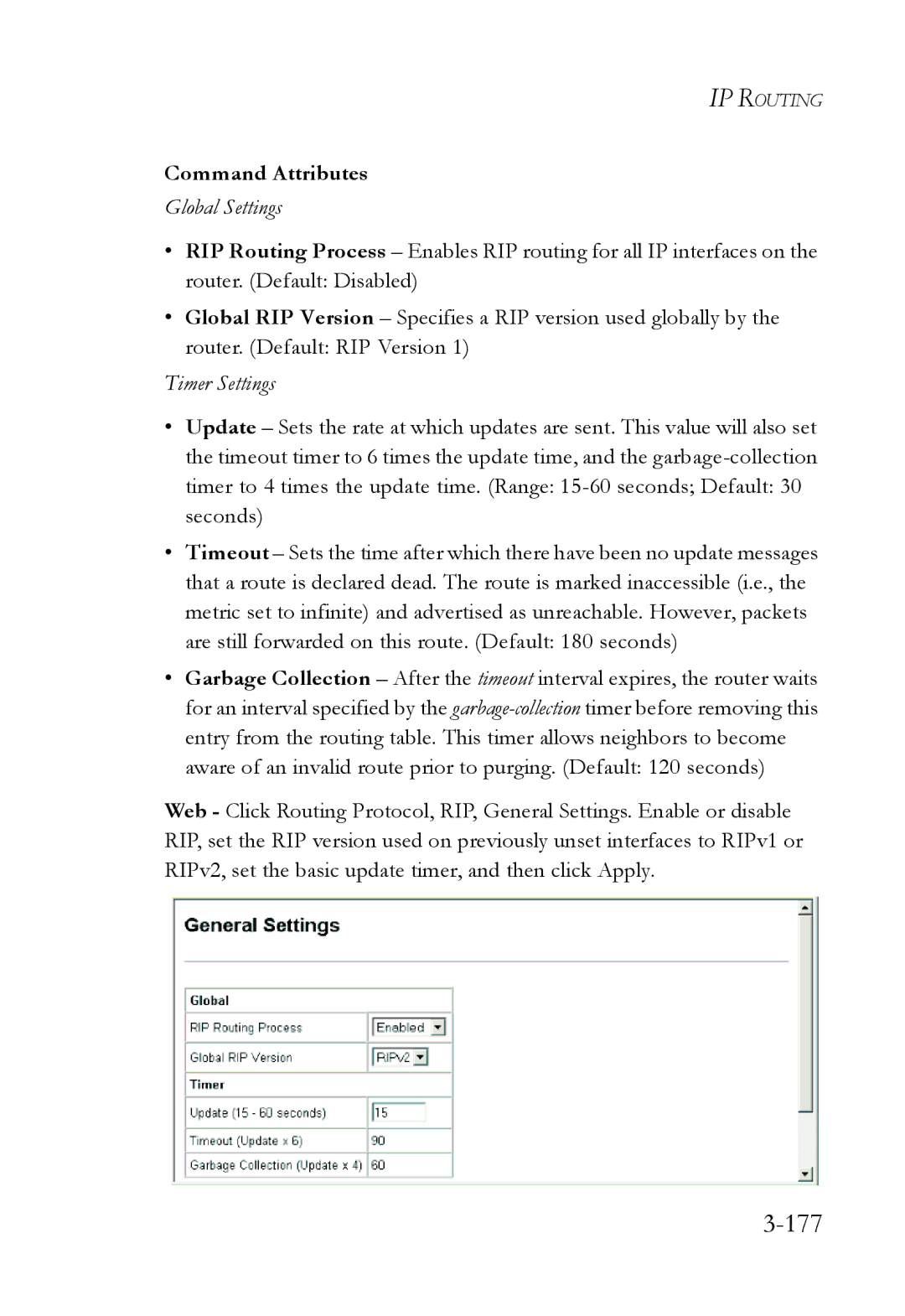 SMC Networks SMC6724L3 manual 177, Global Settings, Timer Settings 