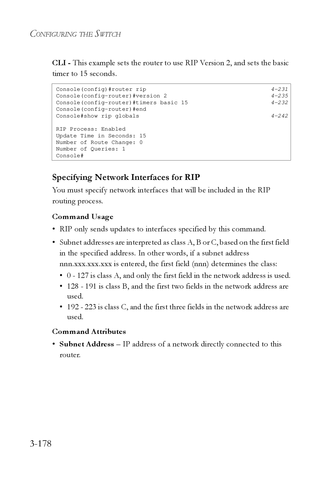 SMC Networks SMC6724L3 manual 178, Specifying Network Interfaces for RIP 