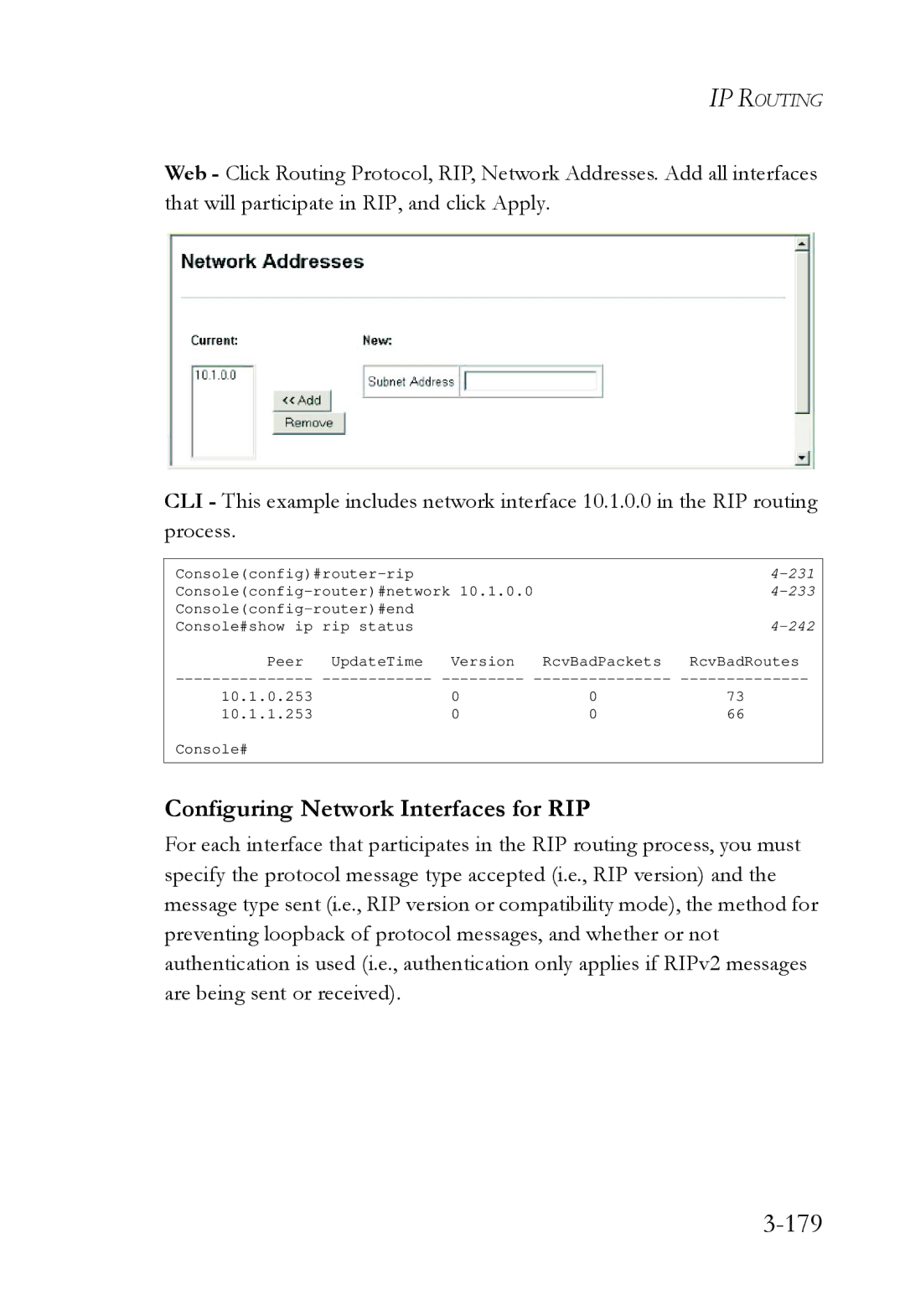 SMC Networks SMC6724L3 manual 179, Configuring Network Interfaces for RIP 