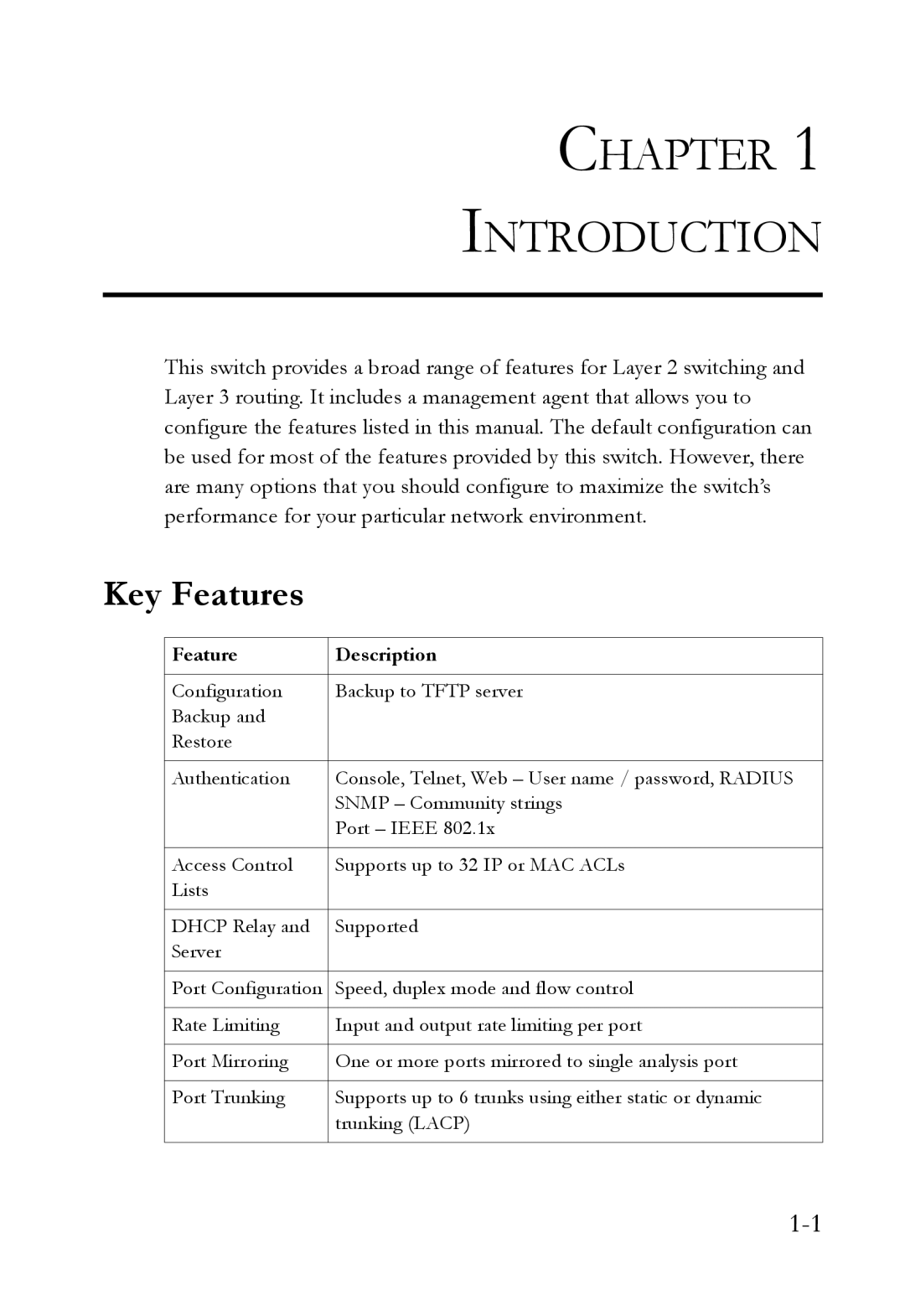 SMC Networks SMC6724L3 manual Chapter Introduction, Key Features 