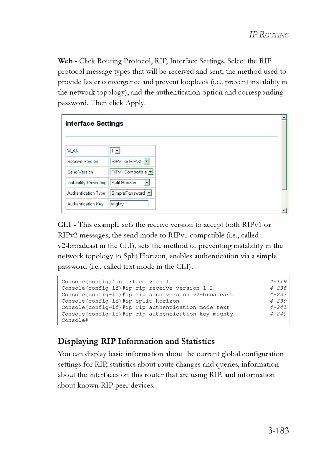 SMC Networks SMC6724L3 manual 183, Displaying RIP Information and Statistics 