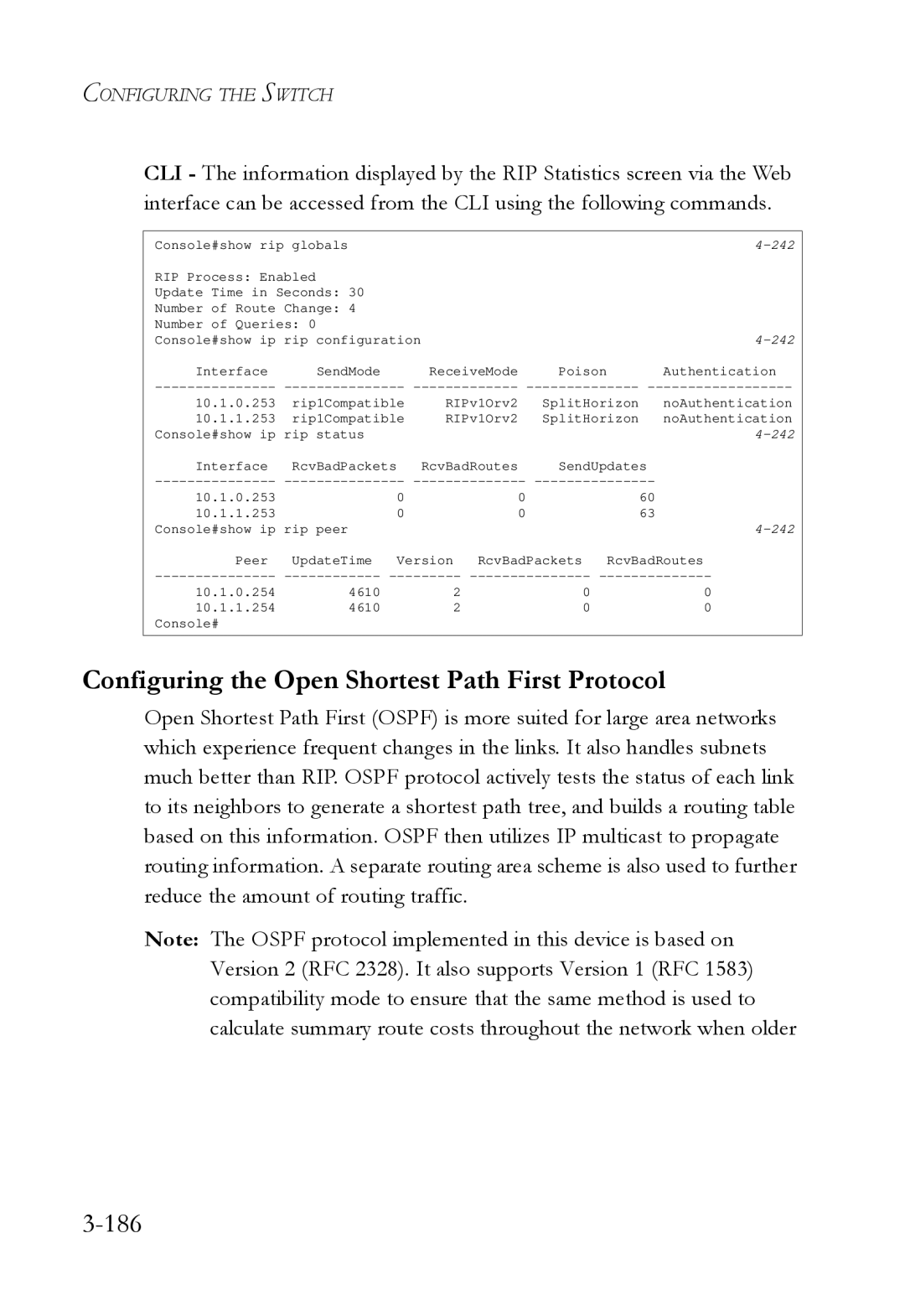 SMC Networks SMC6724L3 manual Configuring the Open Shortest Path First Protocol, 186 