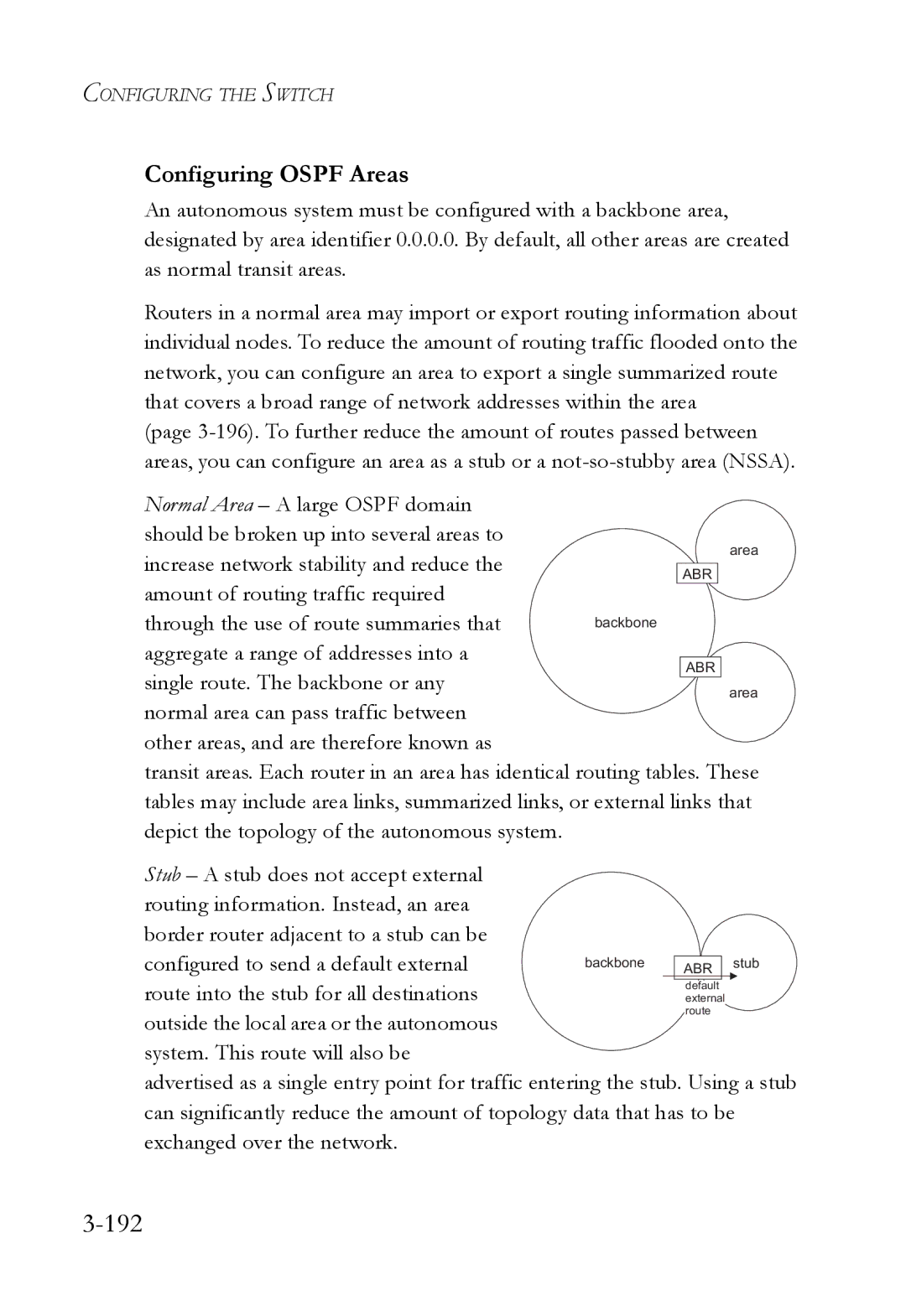 SMC Networks SMC6724L3 manual 192, Configuring Ospf Areas, Single route. The backbone or any 