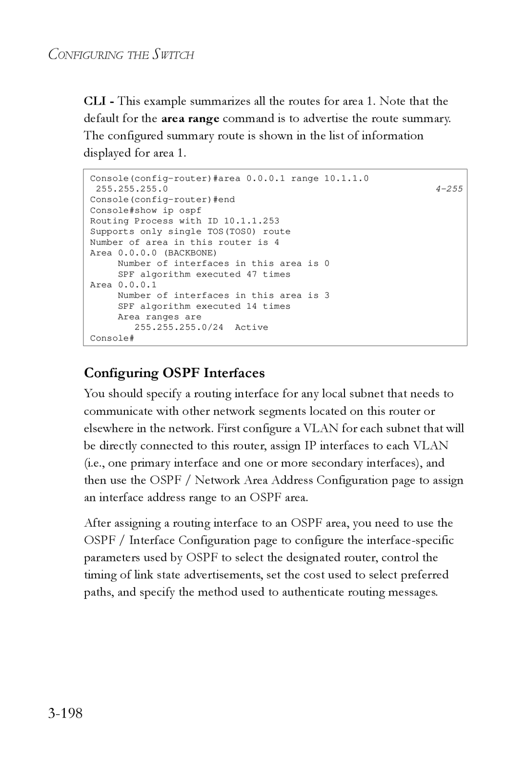 SMC Networks SMC6724L3 manual 198, Configuring Ospf Interfaces 