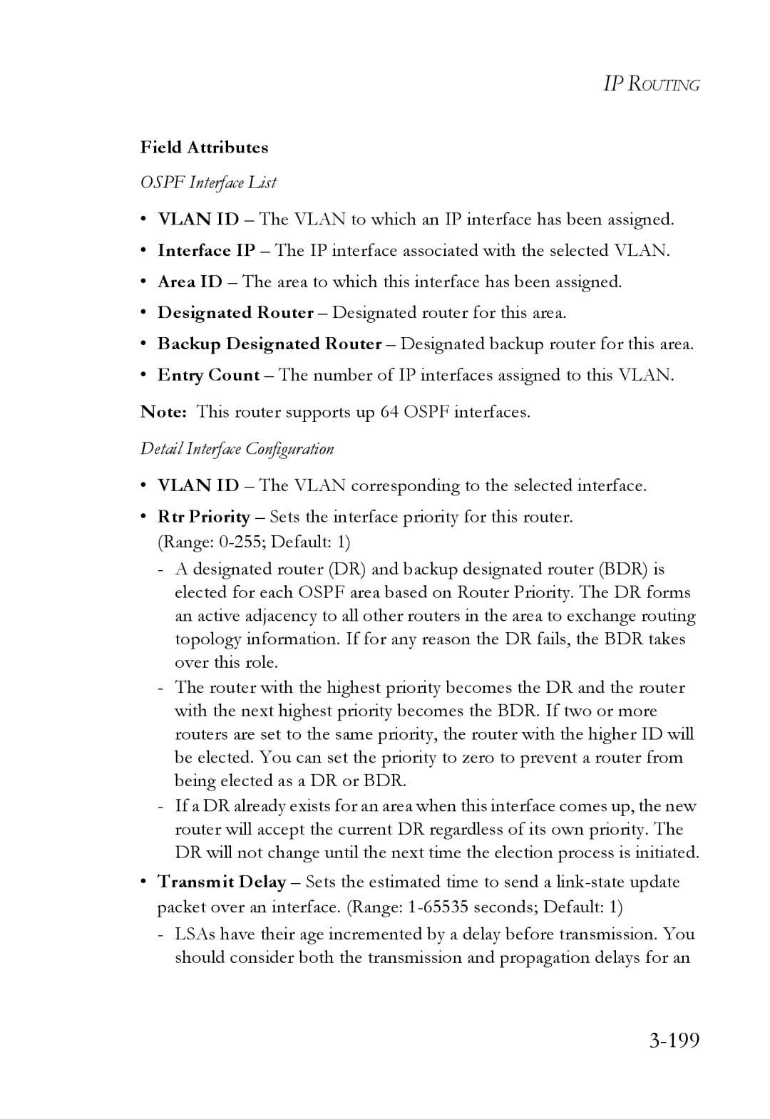 SMC Networks SMC6724L3 manual 199, Ospf Interface List, Detail Interface Configuration 