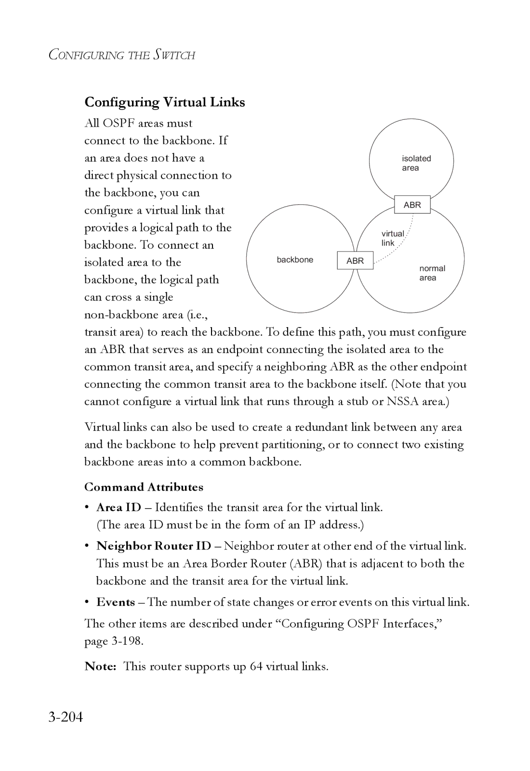 SMC Networks SMC6724L3 manual 204, Configuring Virtual Links 