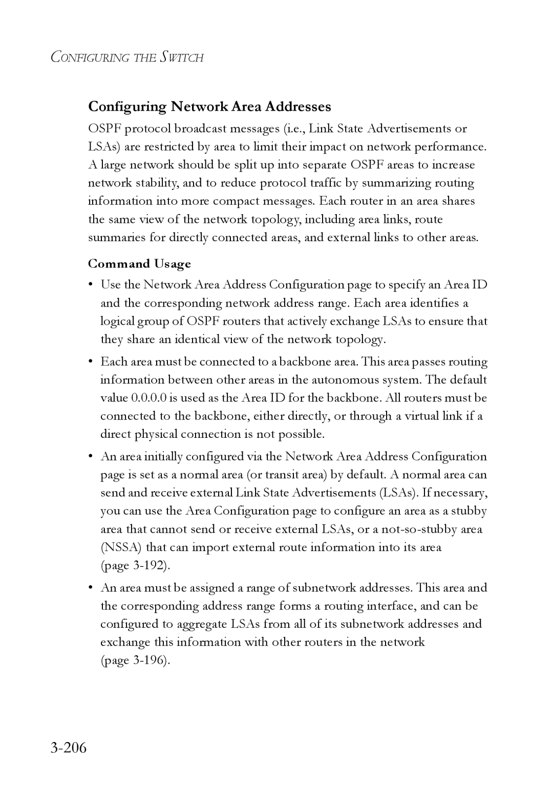 SMC Networks SMC6724L3 manual 206, Configuring Network Area Addresses 