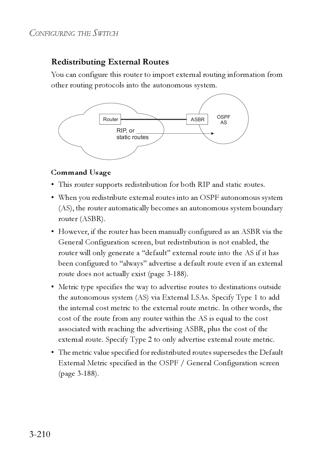 SMC Networks SMC6724L3 manual 210, Redistributing External Routes 