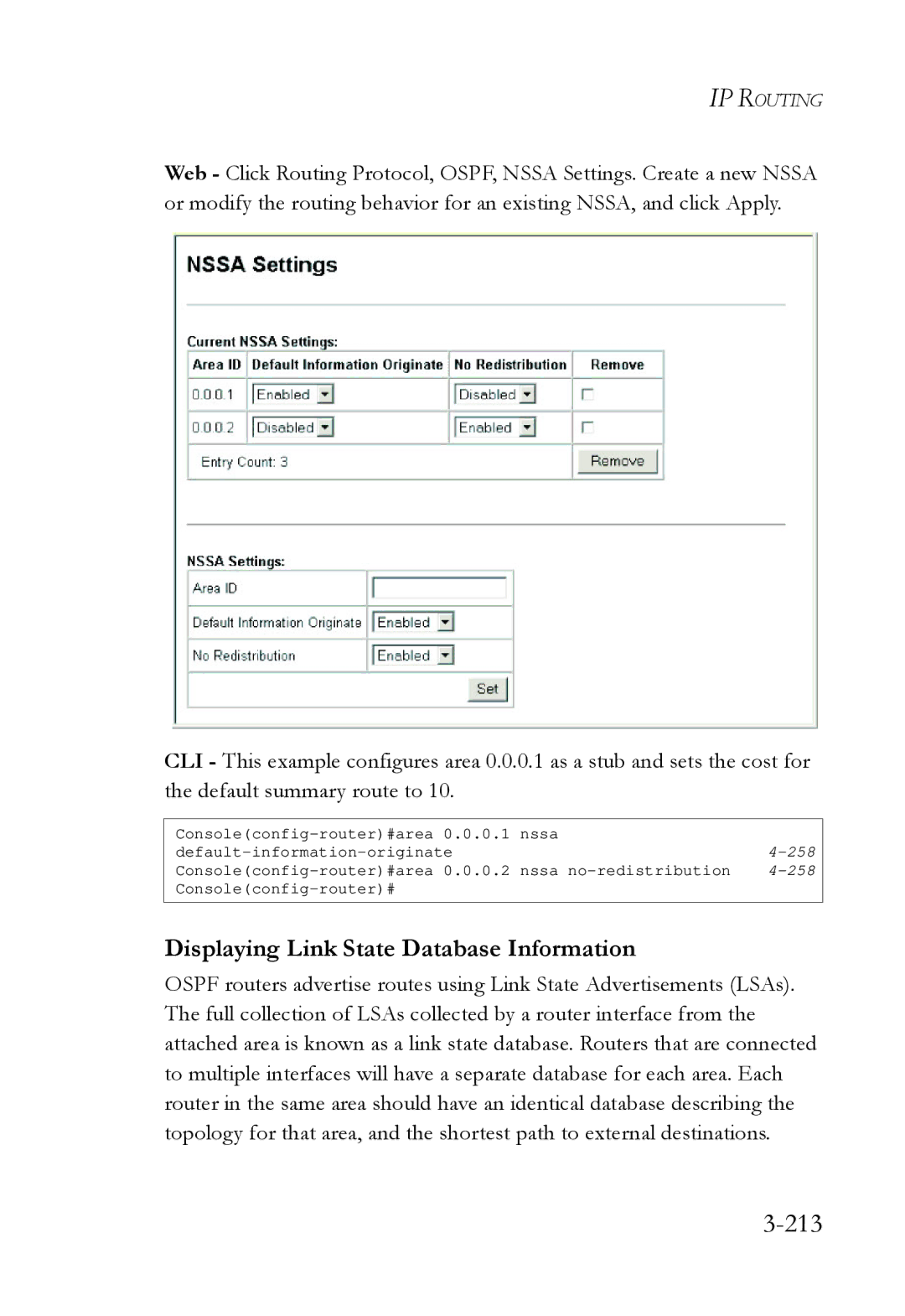 SMC Networks SMC6724L3 manual 213, Displaying Link State Database Information 