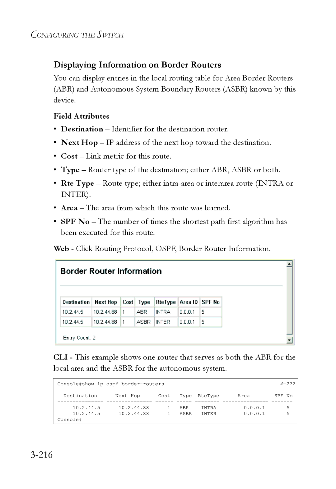 SMC Networks SMC6724L3 manual 216, Displaying Information on Border Routers 