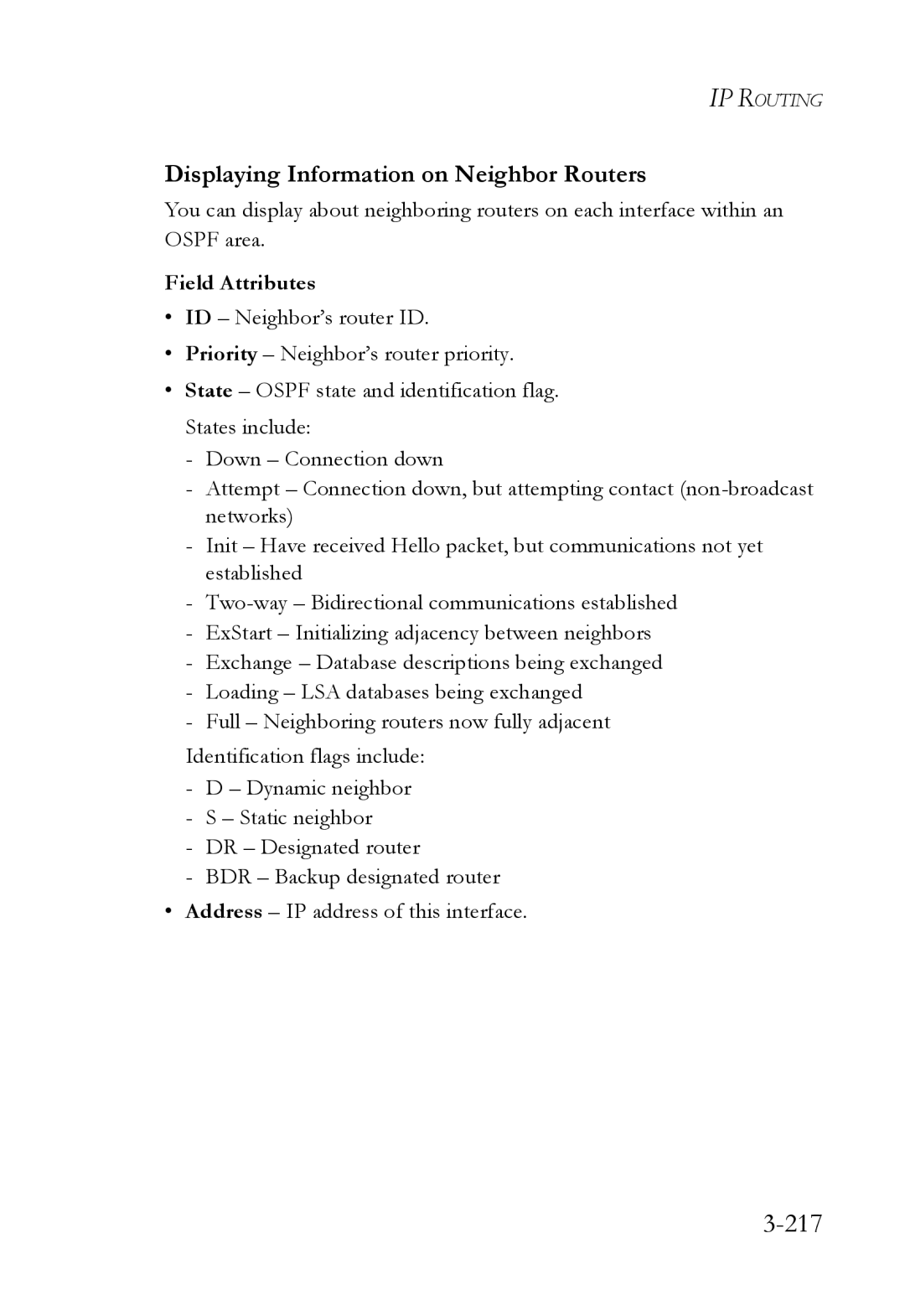 SMC Networks SMC6724L3 manual 217, Displaying Information on Neighbor Routers 