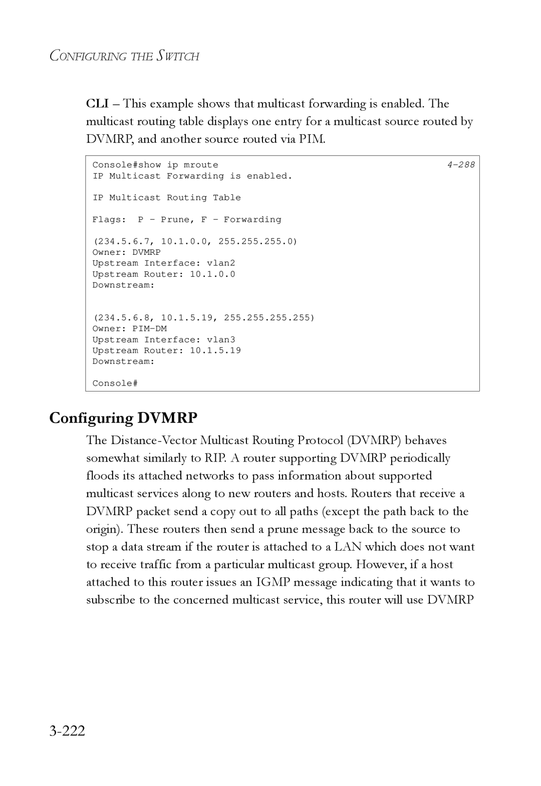 SMC Networks SMC6724L3 manual Configuring Dvmrp, 222 