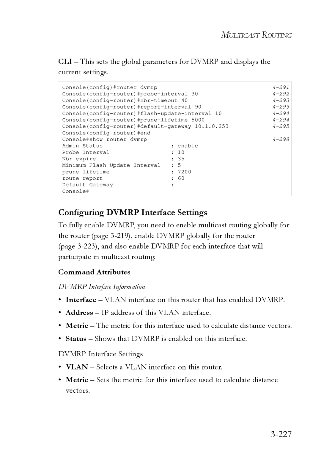 SMC Networks SMC6724L3 manual 227, Configuring Dvmrp Interface Settings, Dvmrp Interface Information 