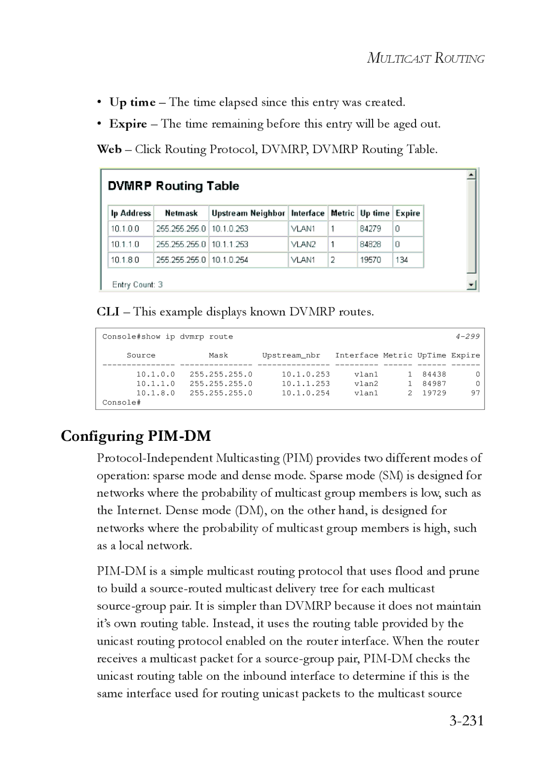 SMC Networks SMC6724L3 manual Configuring PIM-DM, 231 