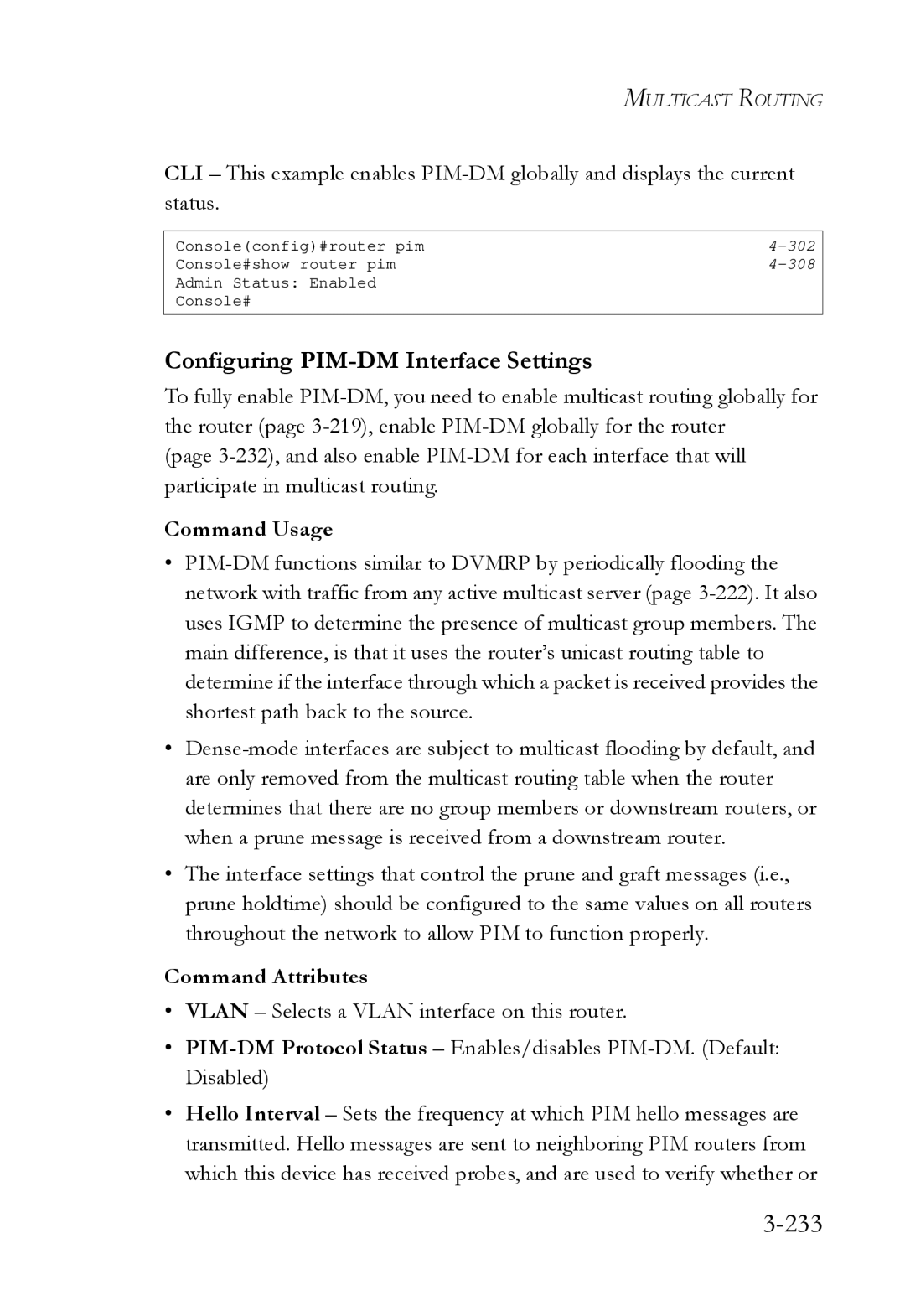 SMC Networks SMC6724L3 manual 233, Configuring PIM-DM Interface Settings 