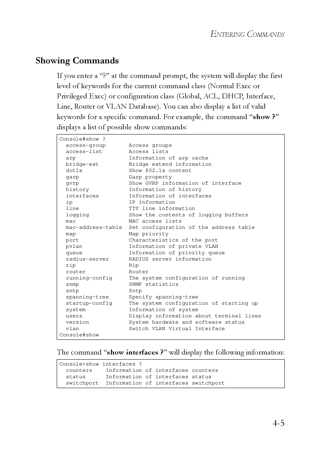 SMC Networks SMC6724L3 manual Showing Commands 