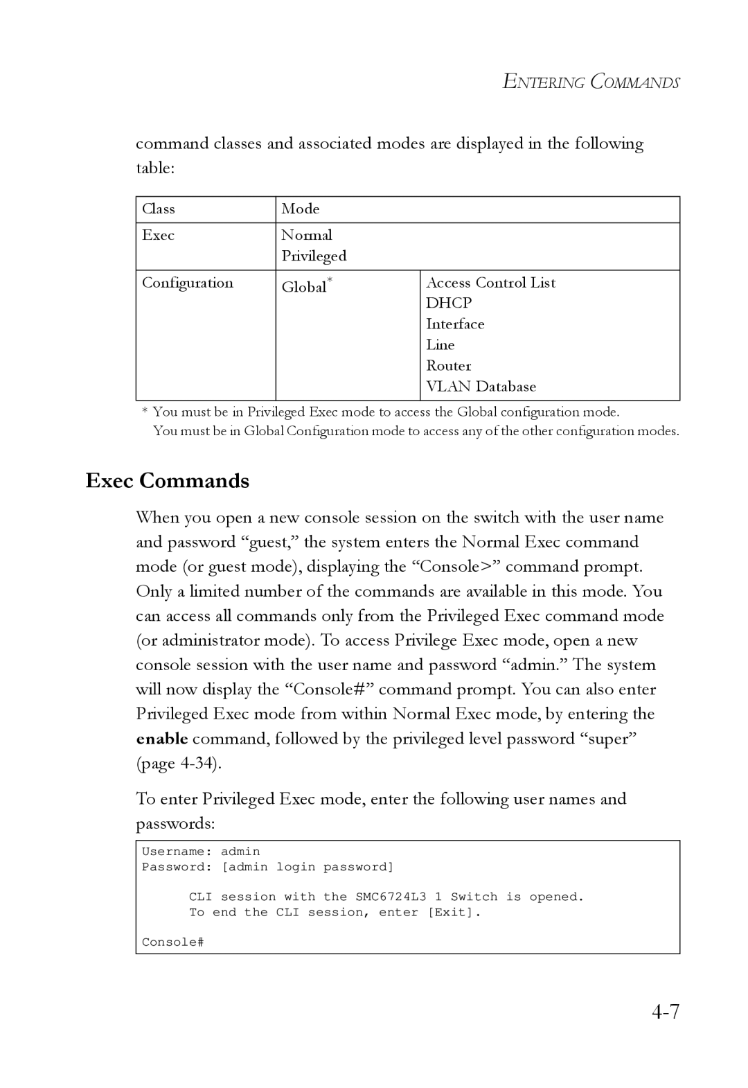 SMC Networks SMC6724L3 manual Exec Commands, Vlan Database 