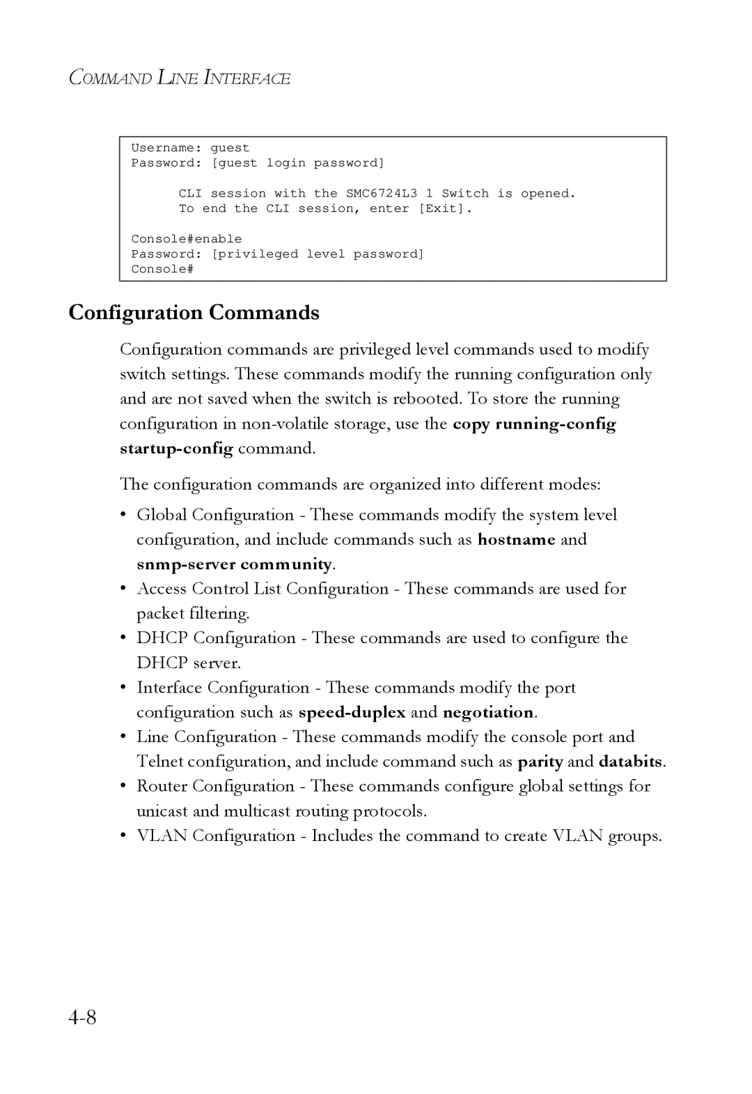 SMC Networks SMC6724L3 manual Configuration Commands 