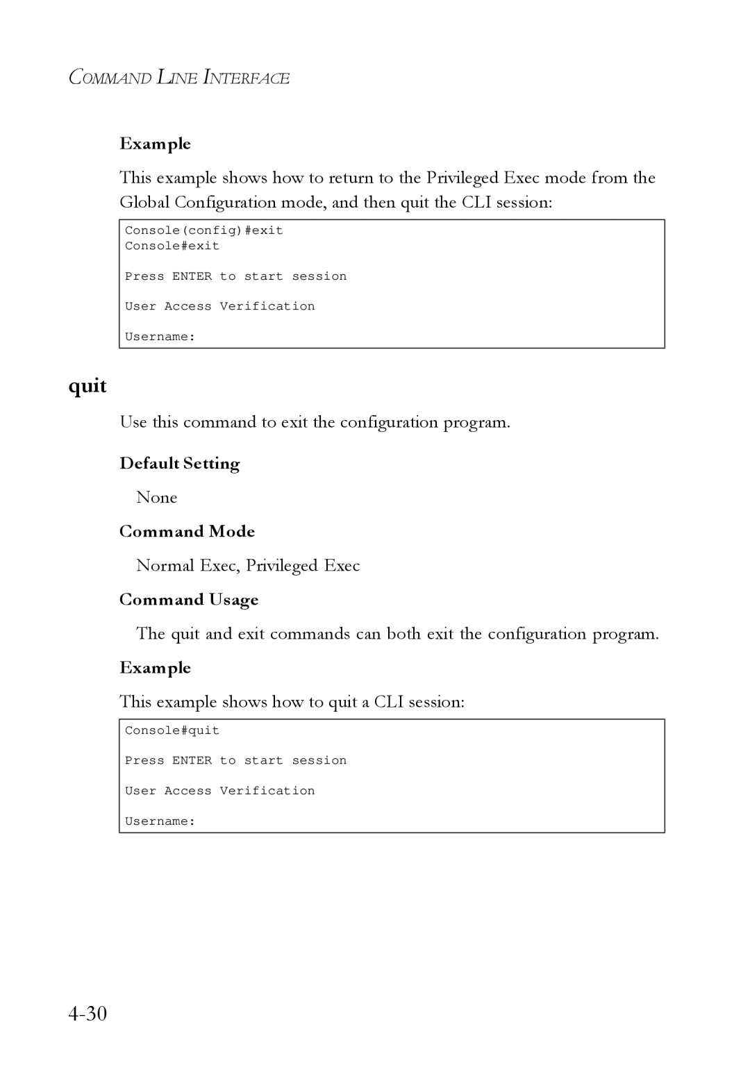 SMC Networks SMC6724L3 manual Quit, Use this command to exit the configuration program 