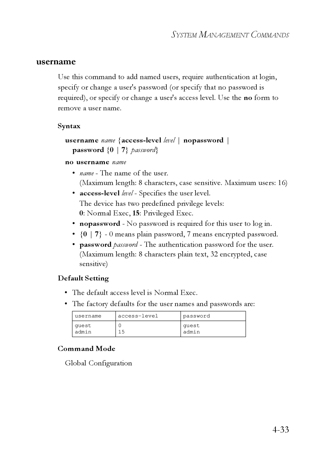 SMC Networks SMC6724L3 manual Username 