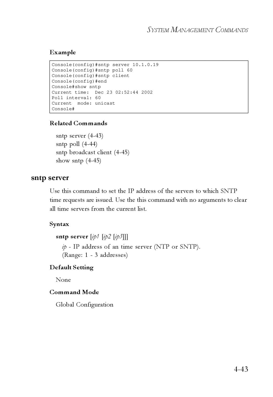 SMC Networks SMC6724L3 manual Syntax Sntp server ip1 ip2 ip3 