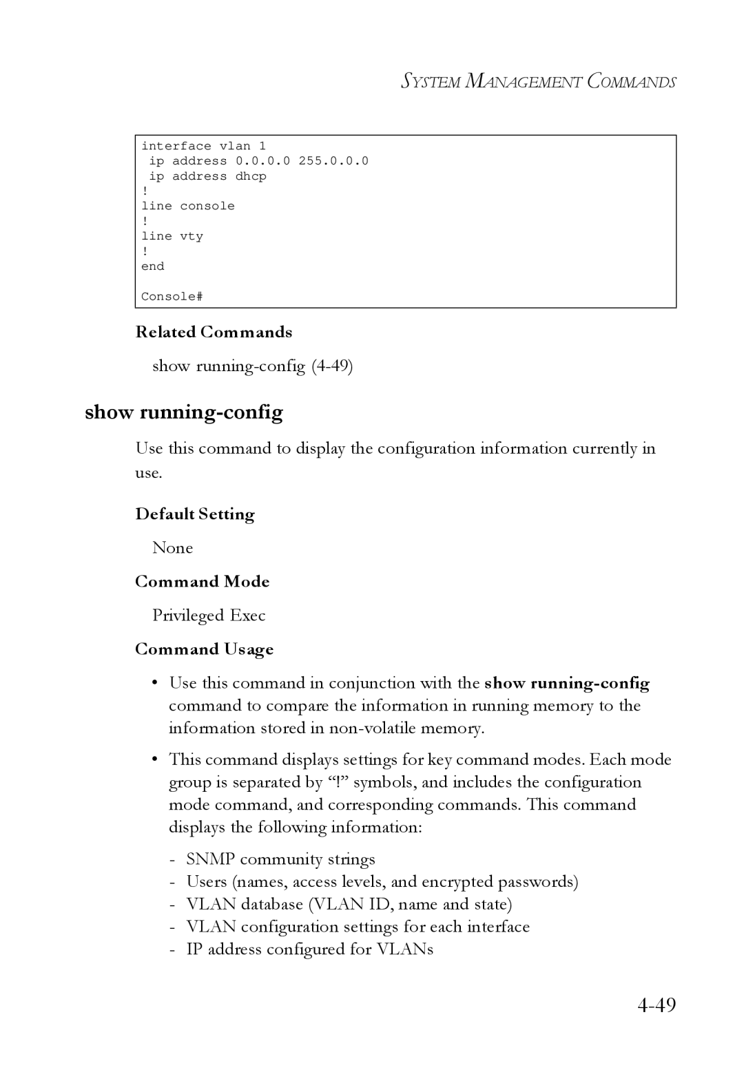 SMC Networks SMC6724L3 manual Show running-config4-49 