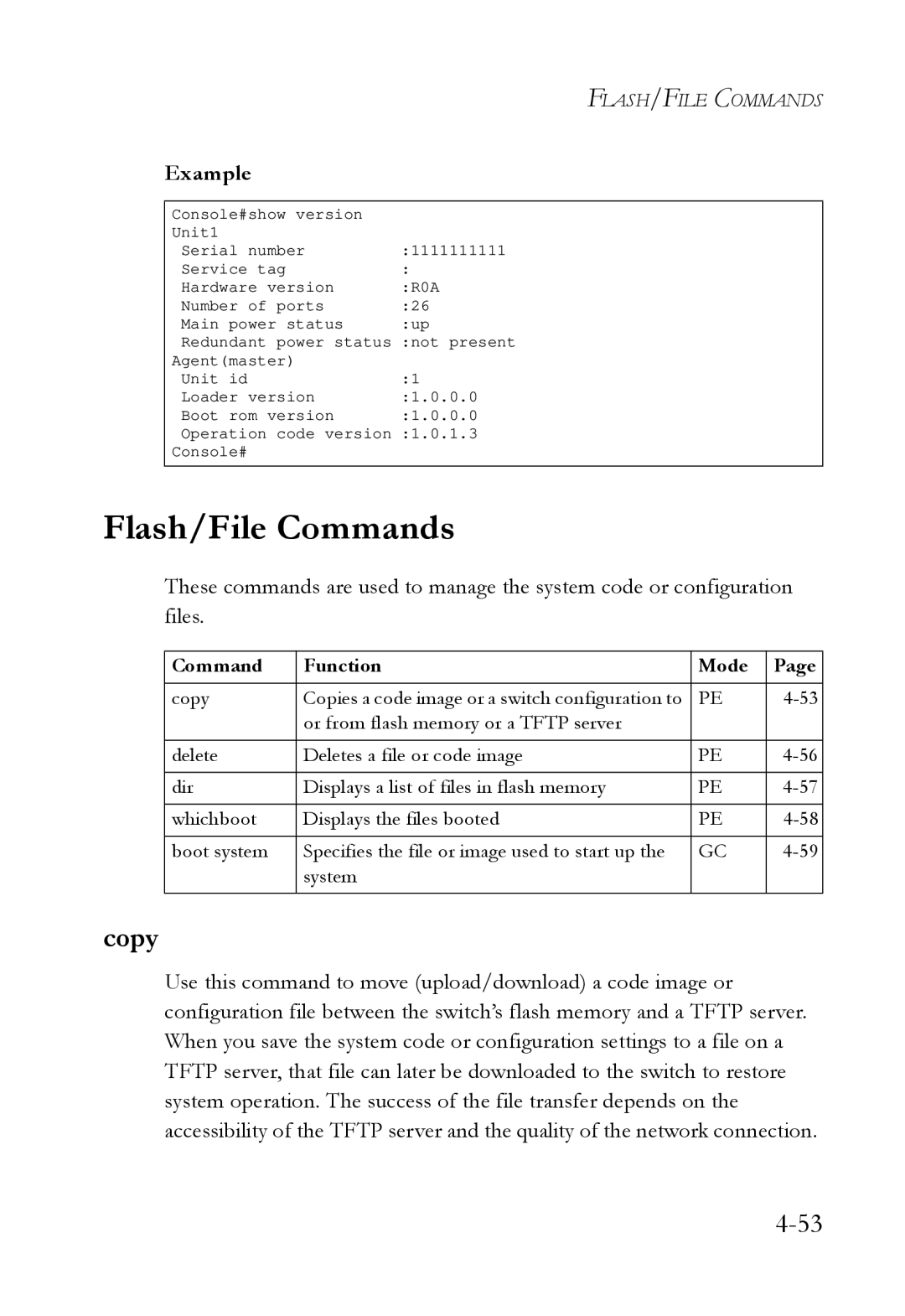 SMC Networks SMC6724L3 manual Flash/File Commands, Copy 