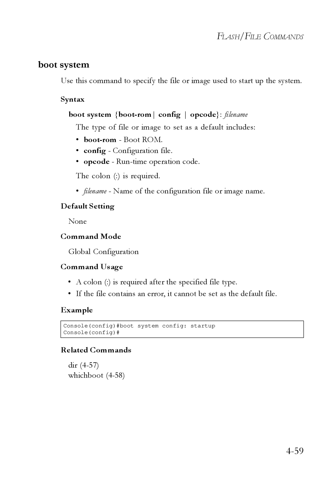 SMC Networks SMC6724L3 manual Boot system, Dir 4-57 whichboot 