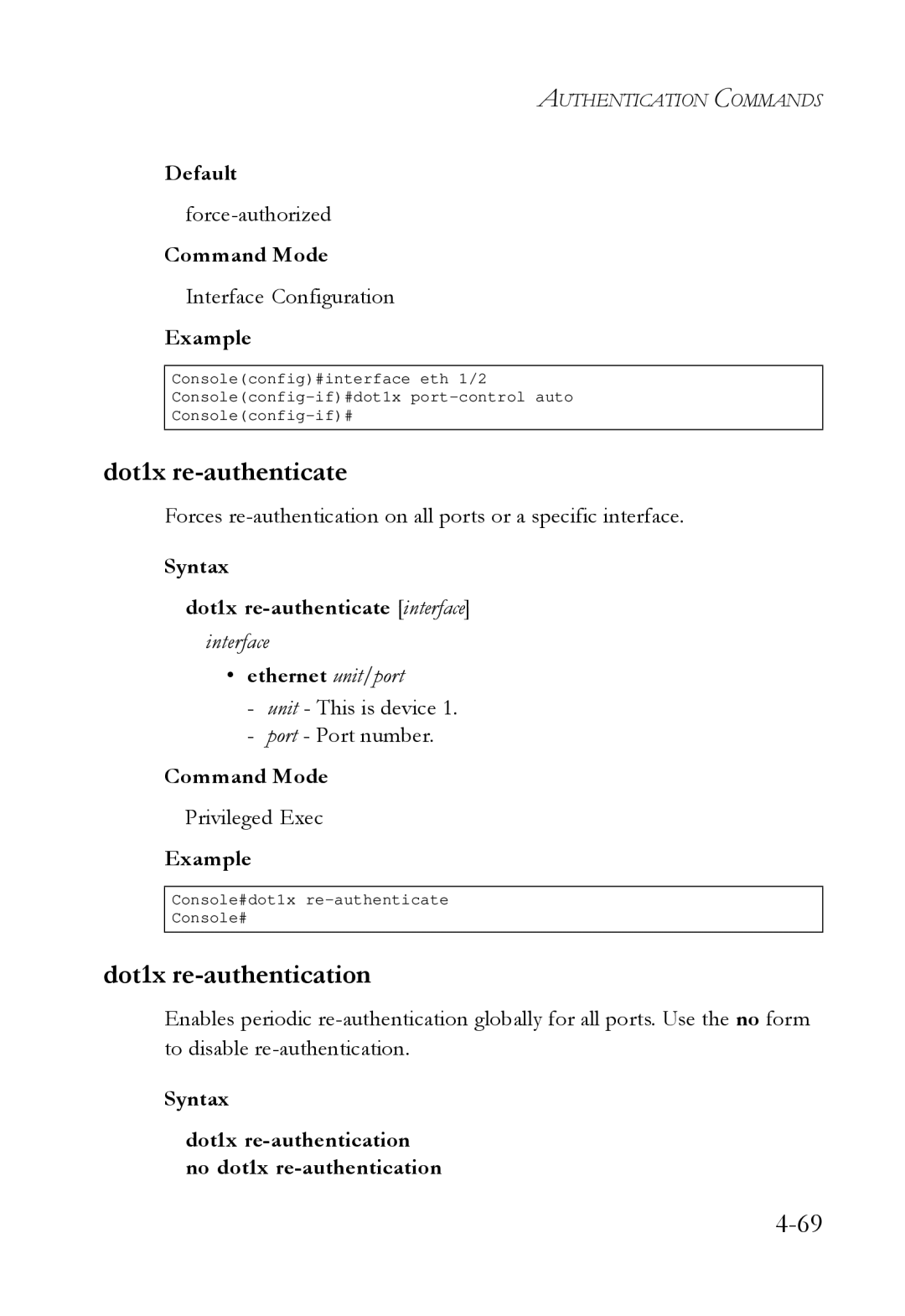 SMC Networks SMC6724L3 manual Dot1x re-authenticate, Dot1x re-authentication 