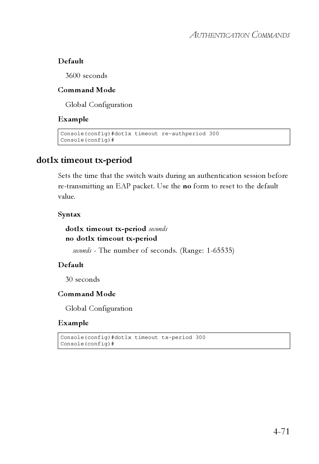 SMC Networks SMC6724L3 manual Dot1x timeout tx-period 