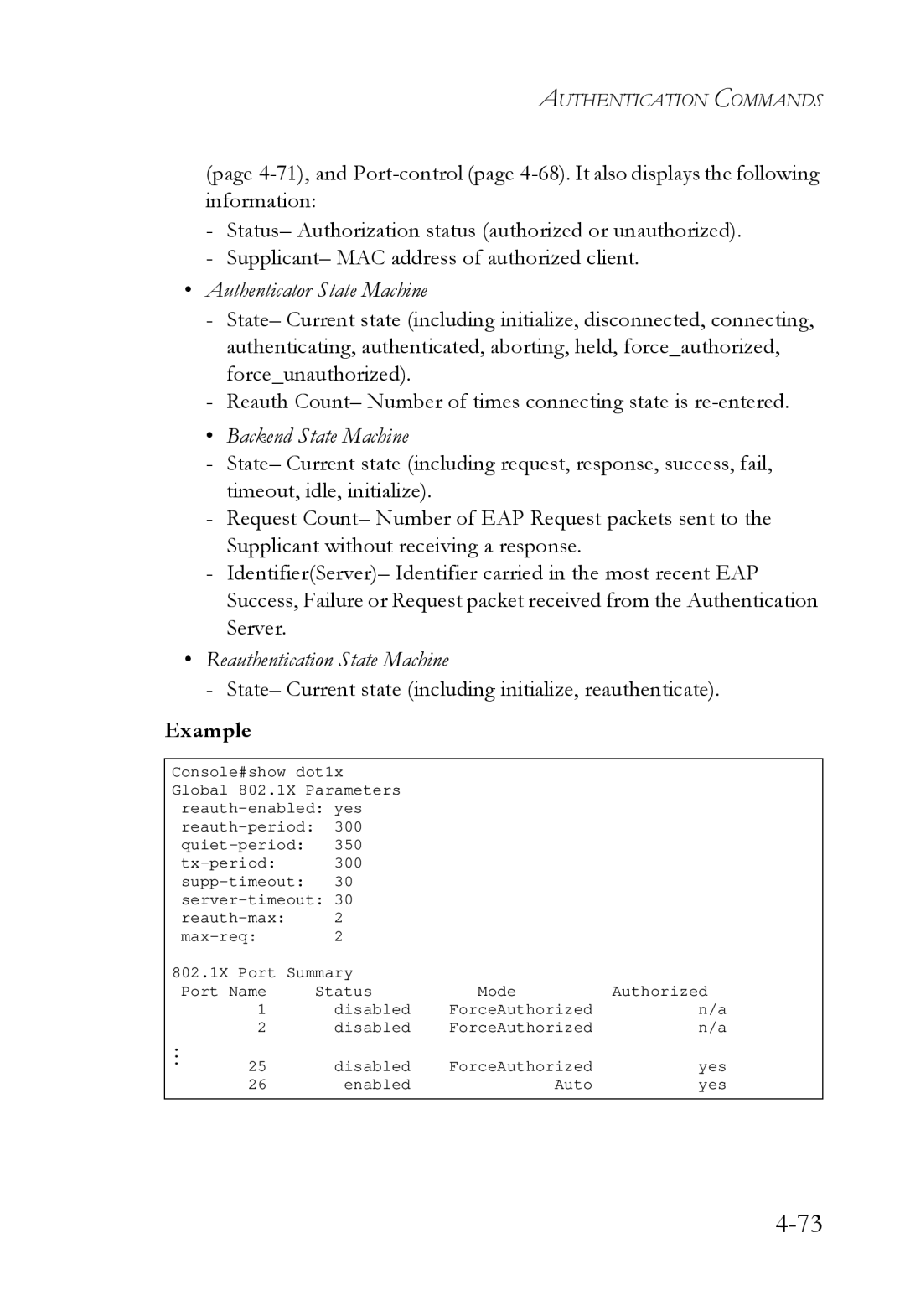 SMC Networks SMC6724L3 manual Authenticator State Machine, Backend State Machine, Reauthentication State Machine 