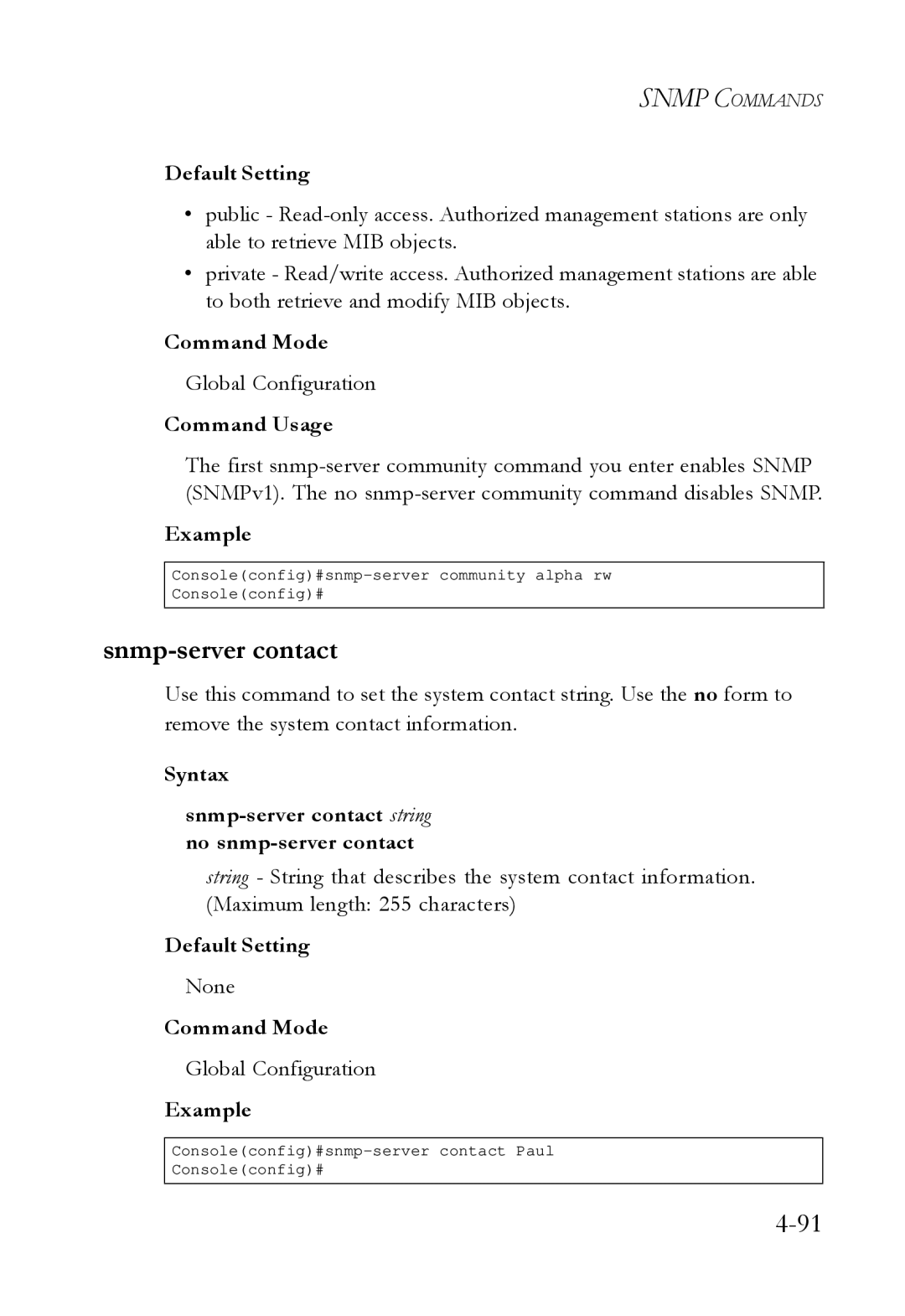 SMC Networks SMC6724L3 manual Syntax Snmp-server contact string no snmp-server contact 