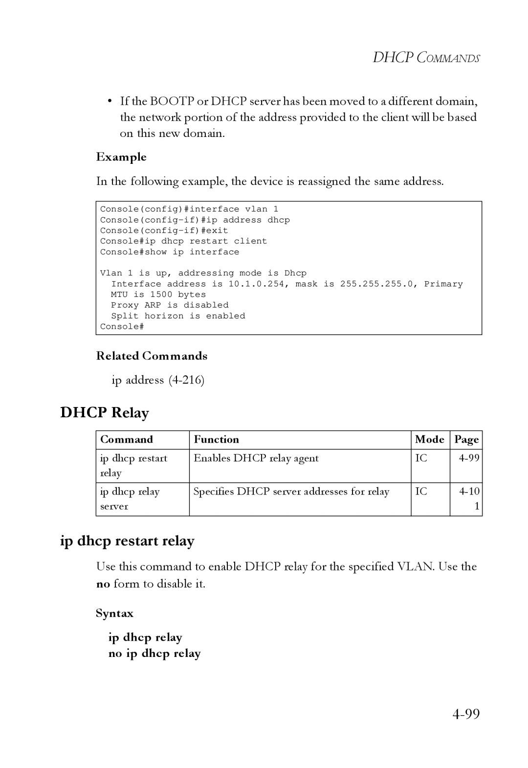 SMC Networks SMC6724L3 manual Dhcp Relay, Ip dhcp restart relay, Syntax Ip dhcp relay no ip dhcp relay 