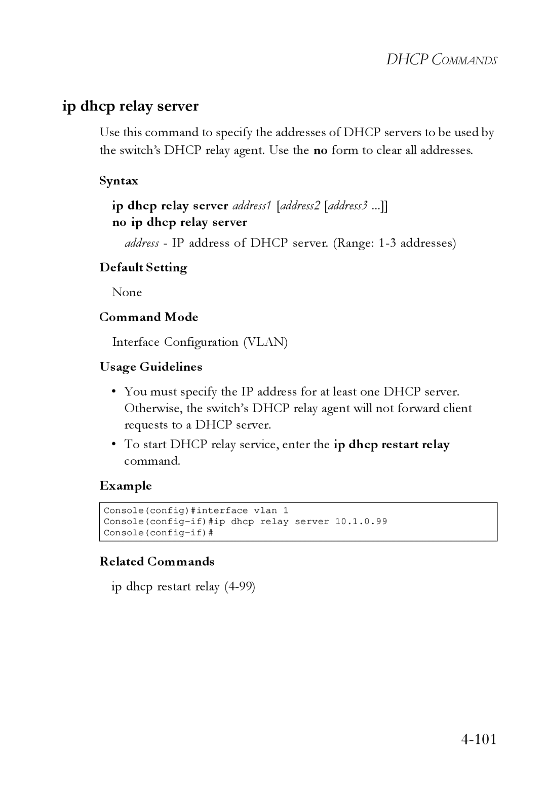 SMC Networks SMC6724L3 Ip dhcp relay server, Address IP address of Dhcp server. Range 1-3 addresses, Usage Guidelines 