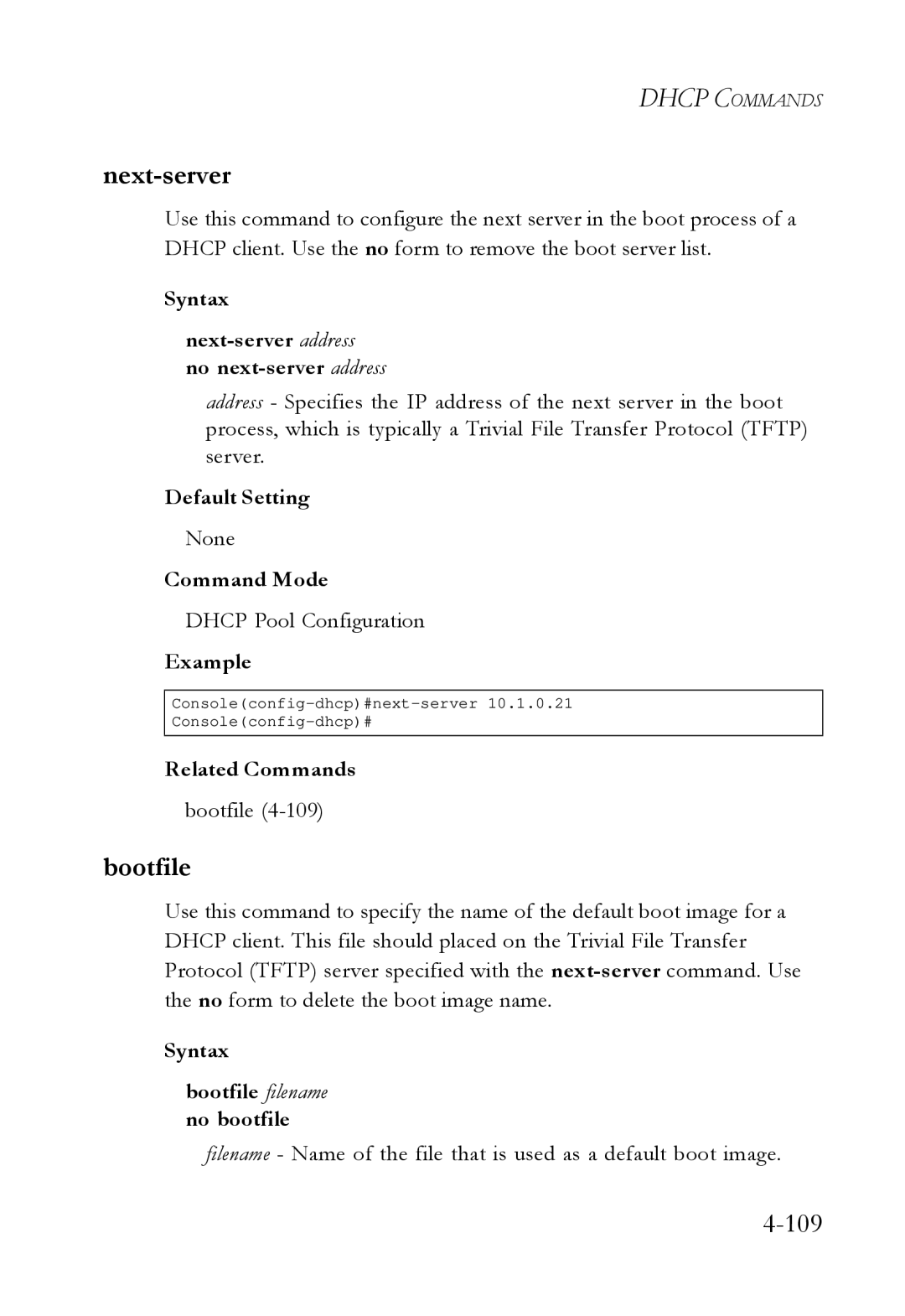 SMC Networks SMC6724L3 manual Bootfile, Syntax Next-server address no next-server address 