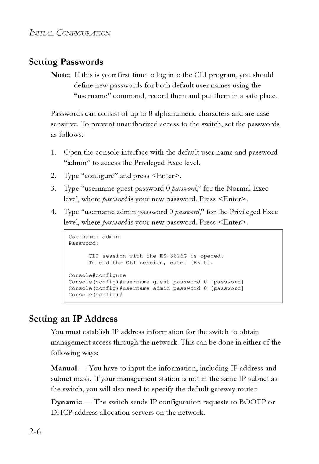 SMC Networks SMC6724L3 manual Setting Passwords, Setting an IP Address 